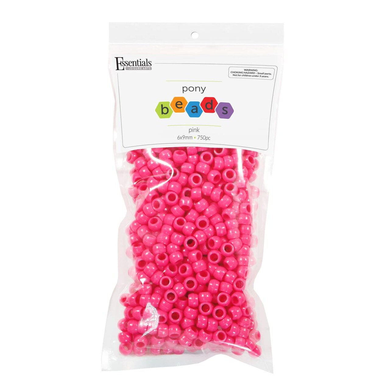 Essentials by Leisure Arts Pony Beads, 6x9mm, Opaque Pink, 750pc – Bracelet Making Kit for Jewelry and Kandi Crafts – Bulk Craft Beads for Friendship Bracelets and DIY Projects